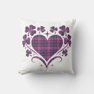 Heart Shamrock Plaid Purple Teal Tartan Clover Cushion