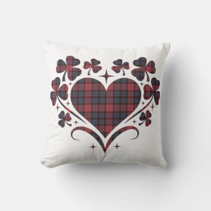 Heart Shamrock Plaid Red Blue Tartan Clover Cushion
