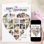 Heart Shape 18 Photo Collage Wedding Anniversary Card<br><div class="desc">Happy Anniversary photo card for your wife or husband. The template is set up for you to add 18 of your favourite photos as well as to personalise the wording on the front, the custom message inside and the year on the back. Your pictures are displayed in a mix of...</div>