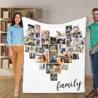 Heart Shape 36 Photo Collage Family Script White