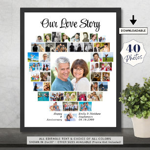 Heart Shape 40 Photo Collage Our Love Story Custom
