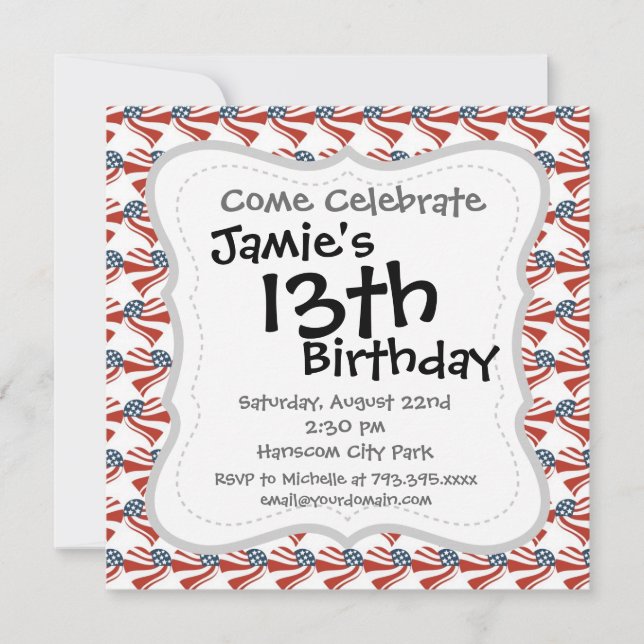 Heart Shape and the American Flag Pattern Invitation (Front)