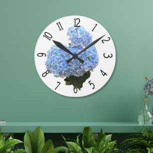 Heart Shape Blue Hydrangea Round Clock