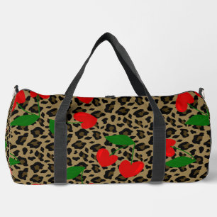 heart shape cherry leopard rockabilly duffle bag