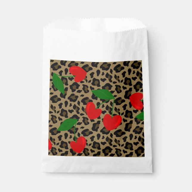 heart shape cherry leopard rockabilly  favour bag (Front)