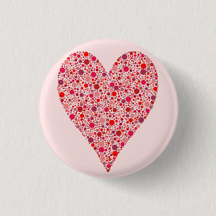 Heart Shape Crimson Polka Dots on Pink 3 Cm Round Badge