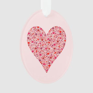 Heart Shape Crimson Polka Dots on Pink Ornament
