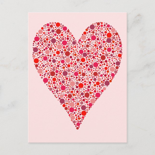Heart Shape Crimson Polka Dots on Pink Postcard (Front)
