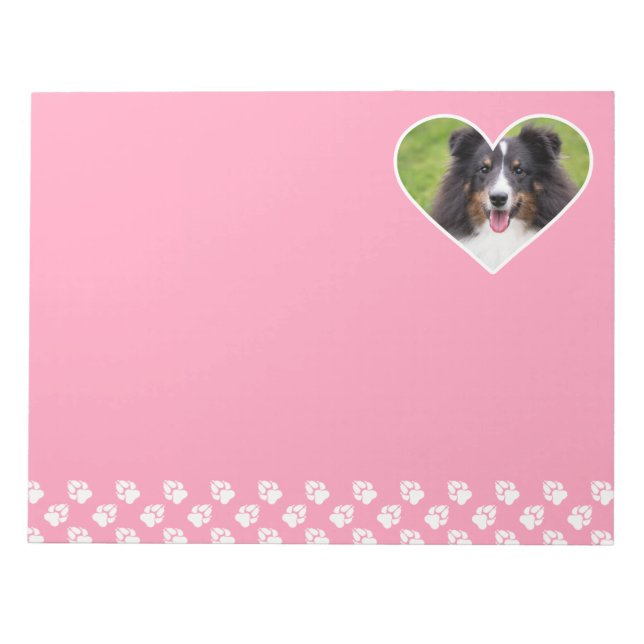 Heart Shape Custom Pet Photo On Pink Notepad (Front)