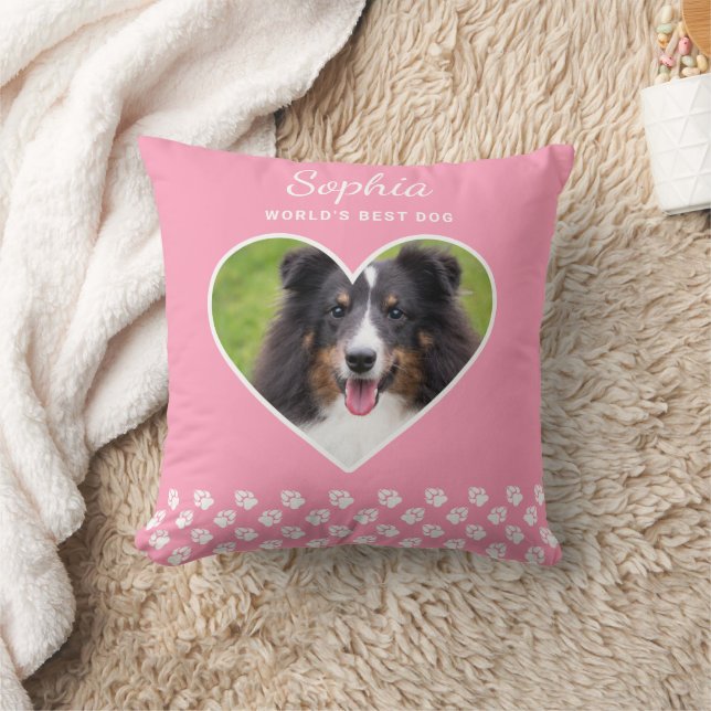 Heart Shape Custom Pet Photo On Pink & Text Cushion (Blanket)