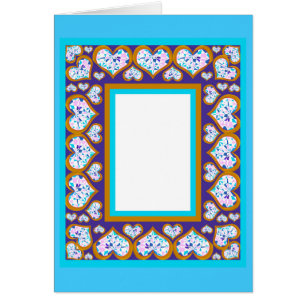 Heart shape diamonds gold aqua frame notecard