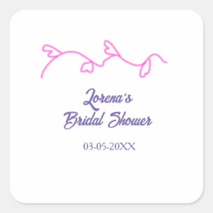 heart shape floral pink purple bridal shower trend square sticker
