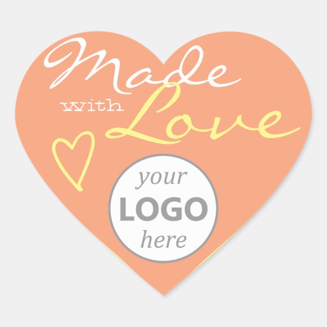 Heart Shape Frame Pastel Orange Made Love Logo Sticker (Front)