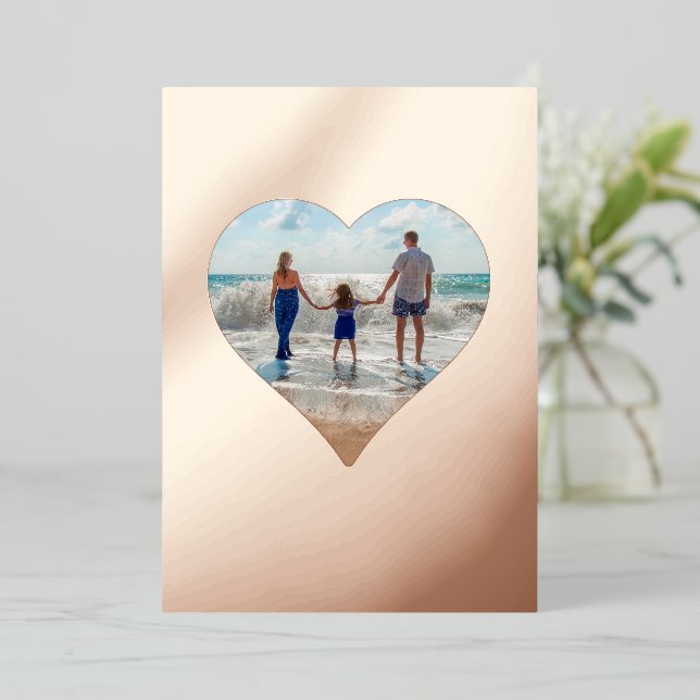 Heart Shape Frame Photo Customisable Picture Real  Foil Holiday Card (Standing Front)