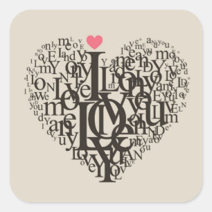 Heart shape from letters square sticker