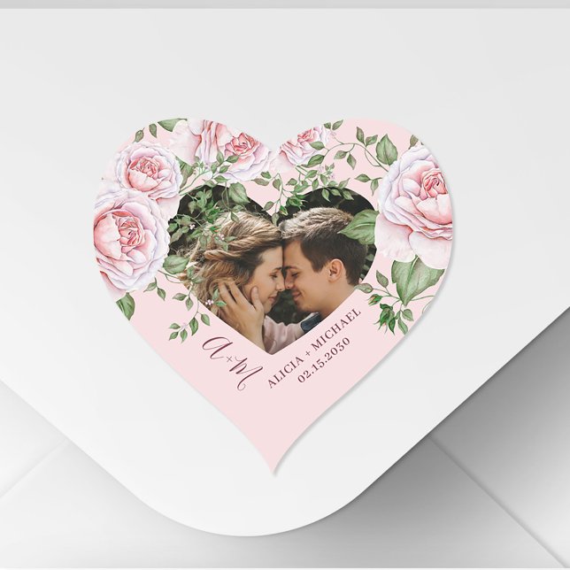 Heart shape love couple photo pink roses cute heart sticker (Creator Uploaded)