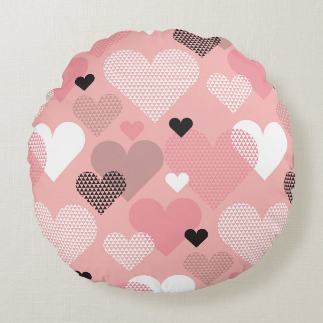 Heart shape modern seamless pattern in geometry st round cushion (Front)