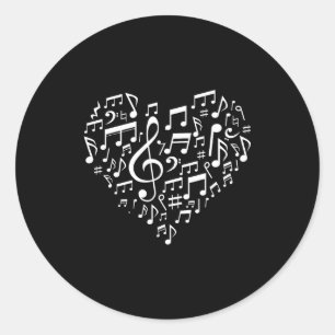 Heart Shape Musical Notes Music Lovers Gift Valent Classic Round Sticker