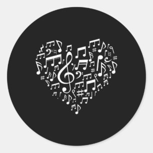 Heart Shape Musical Notes Music Lovers Gifts Valen Classic Round Sticker