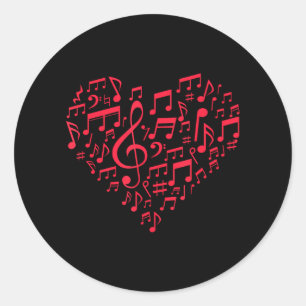 Heart Shape Musical Notes Music Lovers Valentines Classic Round Sticker