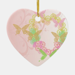 Heart Shape Ornament with Flowers & Butterflies