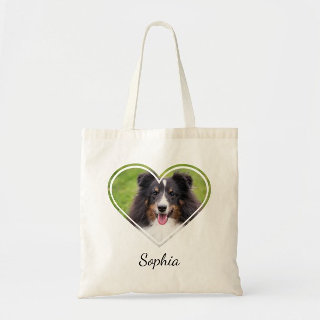 Heart Shape Pet Photo Template With Custom Text Tote Bag (Front)