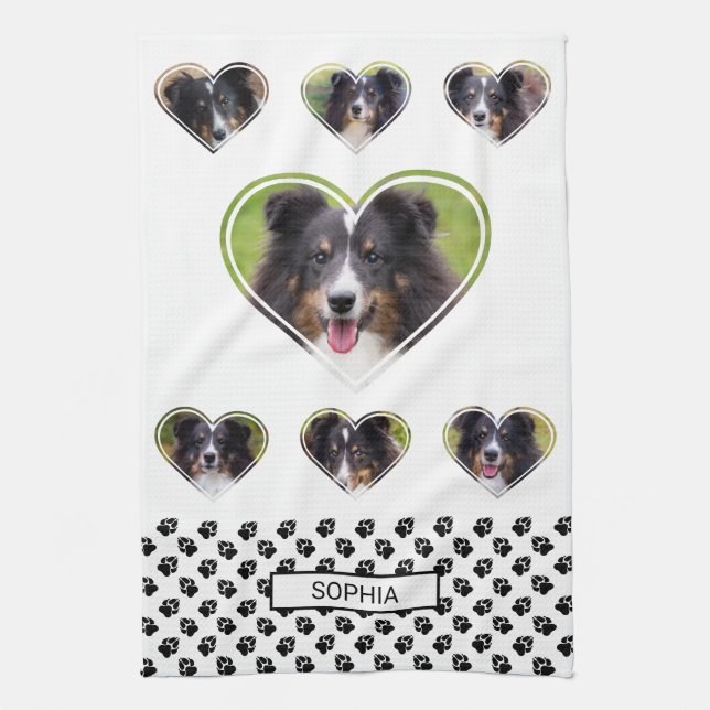 Heart Shape Pet Photo Templates And Paws & Name Tea Towel (Vertical)