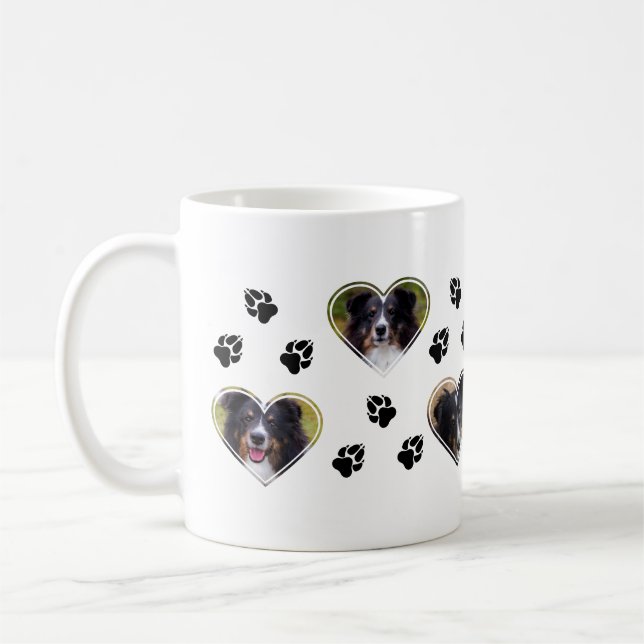 Heart Shape Pet Photo Templates With Paw Prints Coffee Mug (Left)