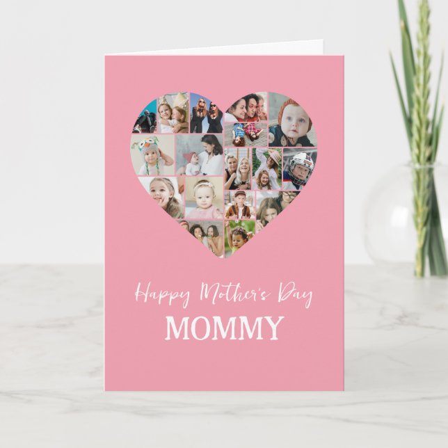 Heart Shape Photo Collage Mum Pink Mother's Day Card (Front)