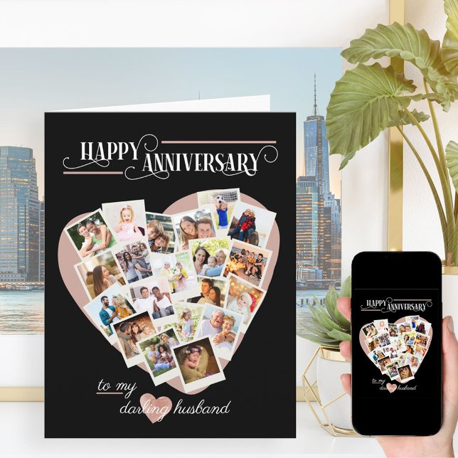 Heart Shape Photo Collage Wedding Anniversary Card (Creator Uploaded)