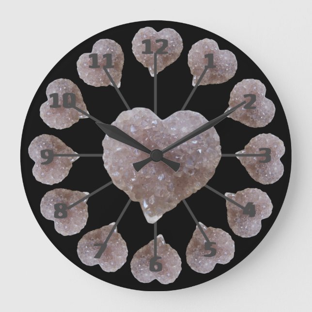 Heart Shape Pink Amethyst Black Acrylic Wall Clock (Front)