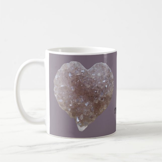 Heart-Shape Pink Amethyst Crystals Love Purple Coffee Mug (Left)