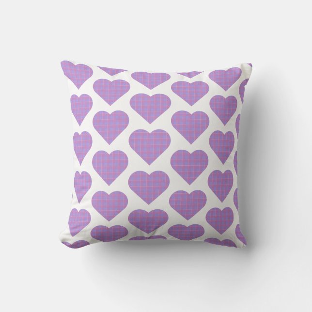 Heart Shape Plaid Pink Purple Cushion (Front)