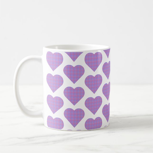 Heart Shape Plaid Pink Purple Pastel Coffee Mug (Left)