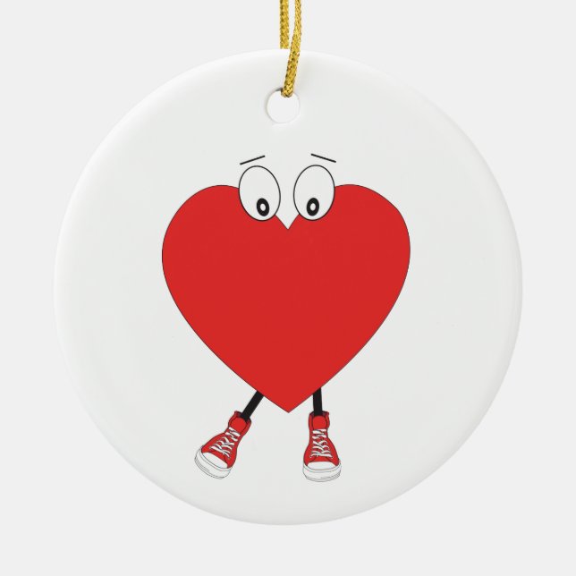 Heart Shape Red Cute Love Character Design Ceramic Ornament (Front)