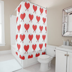 Heart Shape Red Cute Love Character Design Shower Curtain