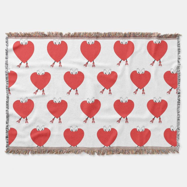 Heart Shape Red Cute Love Character Design Throw Blanket (Front)