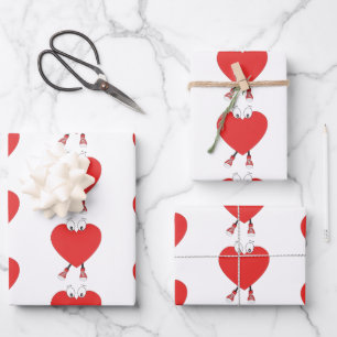 Heart Shape Red Cute Love Character Design Wrapping Paper Sheet