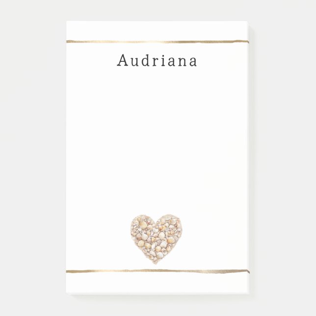 Heart Shape Sea Shells Ocean Beach Personalised  Post-it Notes (Front)