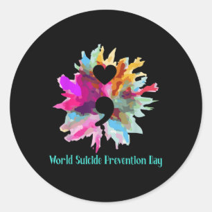 Heart Shape Semicolon Gift Suicide Prevention Awar Classic Round Sticker