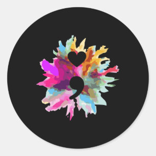 Heart Shape Semicolon Gift Suicide Prevention Awar Classic Round Sticker