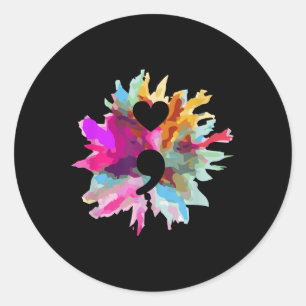Heart Shape Semicolon Gift Suicide Prevention Awar Classic Round Sticker