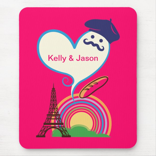 Heart shape with French icons and symbols Mouse Pad (Front)