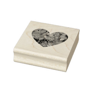 Heart shape with hydrangea flower petals rubber stamp