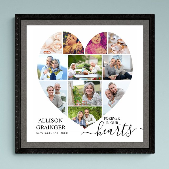 Heart Shaped 11 Photo Collage Funeral Memorial Poster (Funeral memorial poster to order professionally printed or as a printable digital download)