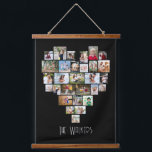 Heart Shaped 29 Photo Collage Family Name Black Hanging Tapestry<br><div class="desc">Custom photo display on large wall hanging, further personalised with your family name. The photo template displays your pictures in a heart shaped photo collage which holds 29 images. Your photos are displayed in a mix of square, landscape and portrait formats and, if you have any problems with placement, you...</div>