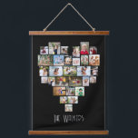 Heart Shaped 29 Photo Collage Family Name Black Hanging Tapestry<br><div class="desc">Custom photo display on large wall hanging, further personalised with your family name. The photo template displays your pictures in a heart shaped photo collage which holds 29 images. Your photos are displayed in a mix of square, landscape and portrait formats and, if you have any problems with placement, you...</div>