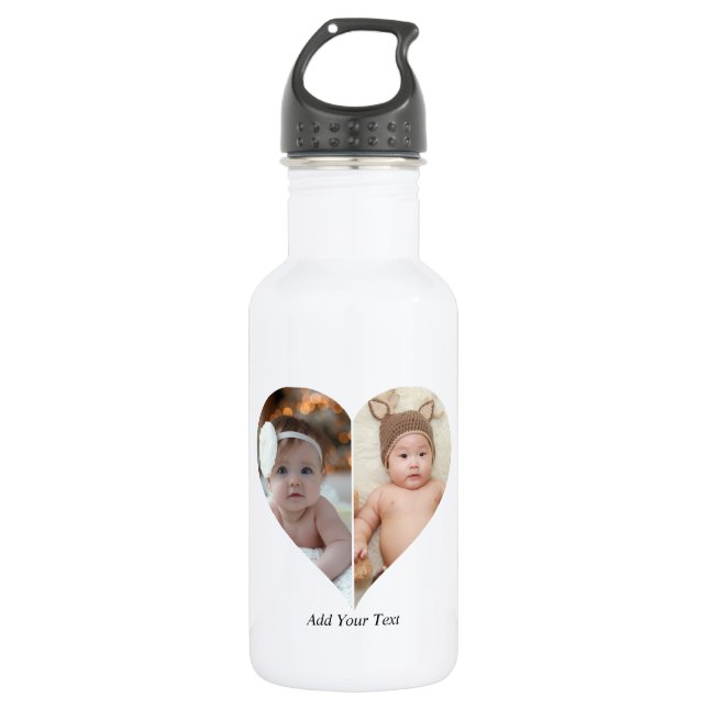 Heart Shaped 2 Photo Collage Poster 532 Ml Water Bottle (Front)