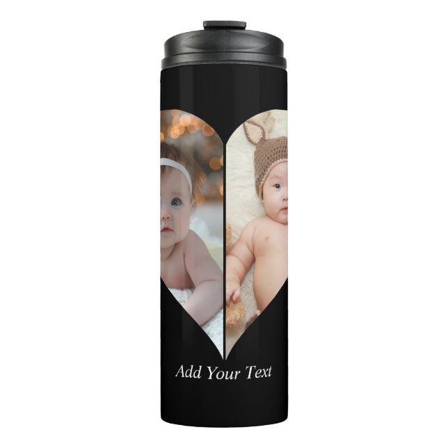 Heart Shaped 2 Photo Collage Thermal Tumbler (Front)