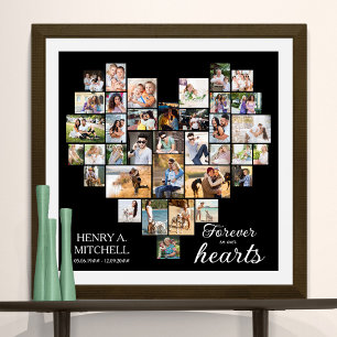 Heart Shaped 36 Photo Collage Funeral Square Poster